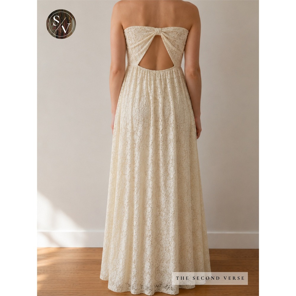 Necessary Clothing Maxi Dress Womens Boho Coquette Lace Strapless Cutout Cream - Picture 2 of 12